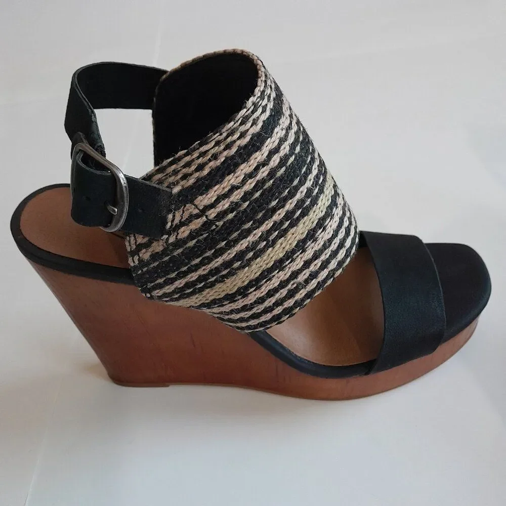 Lucky Brand Women Mika Chunky Wood Strappy Leather Platform shoes Size 8.5M